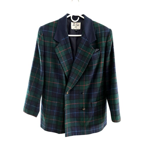 EUC Vintage Le Suit Tartan Plaid Double-Breasted Blazer Wool Blend Womens - Picture 1 of 7